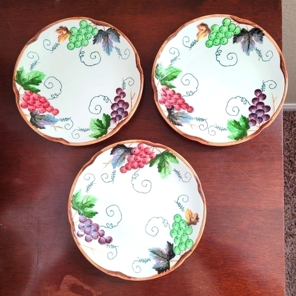 Vintage Rare 1950's Lefton Raised Grape Design Hand Painted Plate 8" Set… - Picture 3 of 14